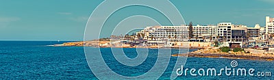 Seacoast panorama from Bugibba with Saint Paul`s bay Malta Stock Photo