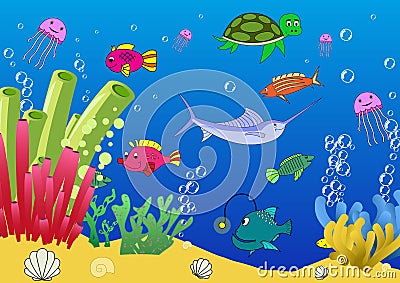 The seafloor of the ocean. The seafloor of the sea. Vector Illustration