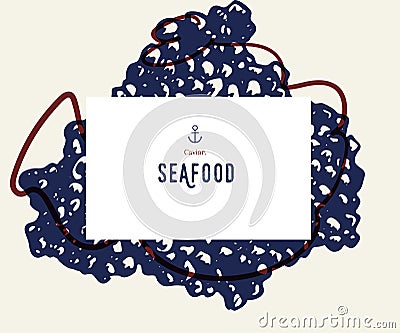 Seafood banner set. Hand drawn black caviar. Vector restaurant menu. Marine food banner, flyer design. Engraved isolated Vector Illustration