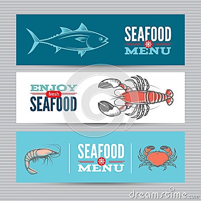 Seafood banners set Vector Illustration