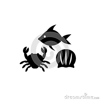 Sea food, fish, crab and seashell simple vector icons. Vector Illustration