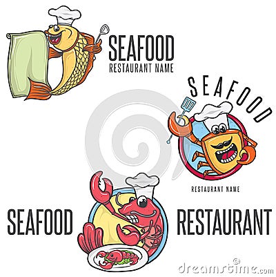 Seafood Cartoon Mascot Chef In Toque Vector Illustration