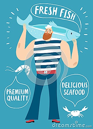 Seafood cartoon poster Vector Illustration