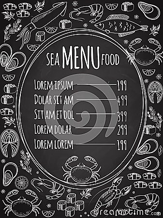 Seafood Chalkboard Menu Template Stock Vector - Image Seafood Chalkboard Menu Template Stock Vector - Image