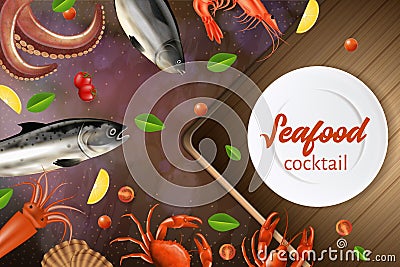 Seafood Cocktail Banner. Various Sea Animals Menu Stock Photo