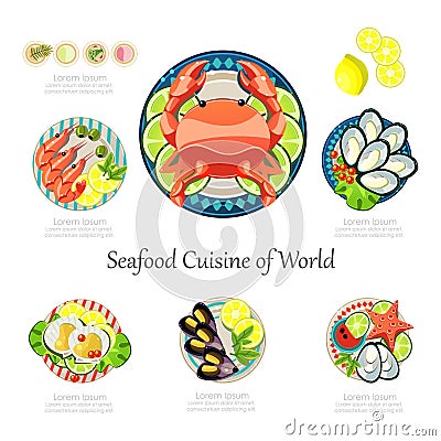 Seafood design set. Infographic food business Vector Illustration