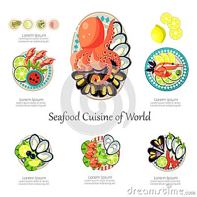 Seafood design set. Infographic food business Vector Illustration