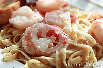 Seafood Fettuccine Alfredo Stock Photo