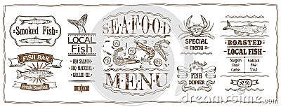 Seafood and fish menu graphic mockup template Vector Illustration