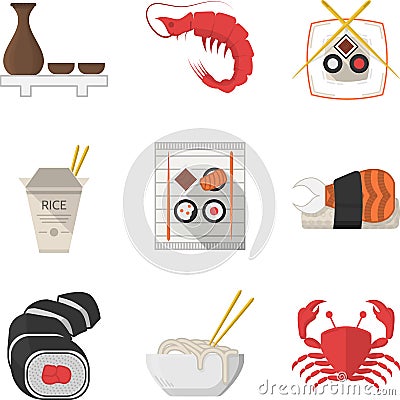 Seafood flat color icons collection Stock Photo