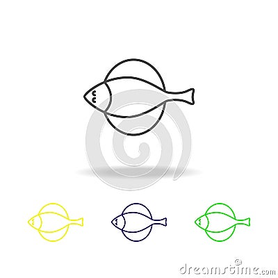 Seafood,flounder colored icons. Element of asian cuisine illustration. One of the collection icons for websites, web design, Cartoon Illustration