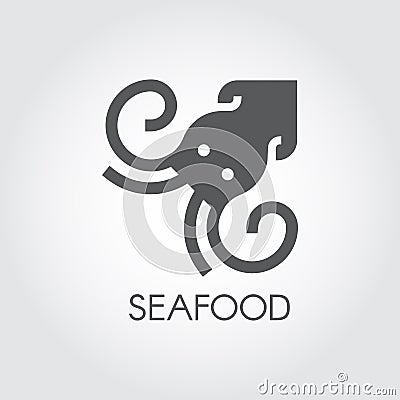 Seafood glyph icon. Lobster or squid black flat logo. Underwater animal silhouette. Food series label. Gastronomy theme Vector Illustration