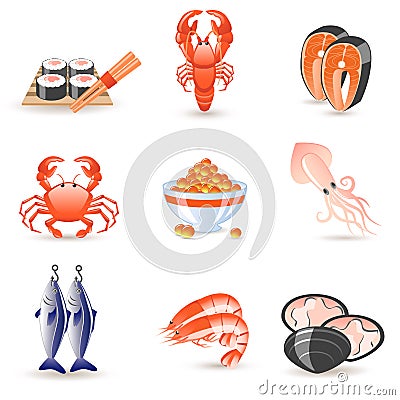 Seafood icons Vector Illustration