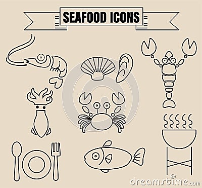 Seafood icons vector format Vector Illustration