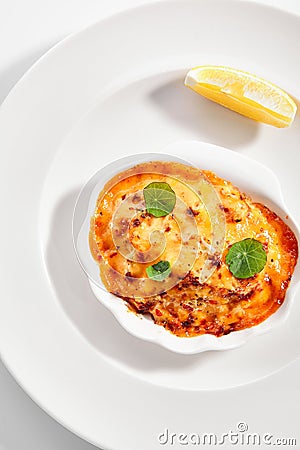 Seafood lasagna portion Stock Photo