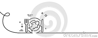 Seafood line icon. Fish dish sign. Continuous line with curl. Vector Vector Illustration