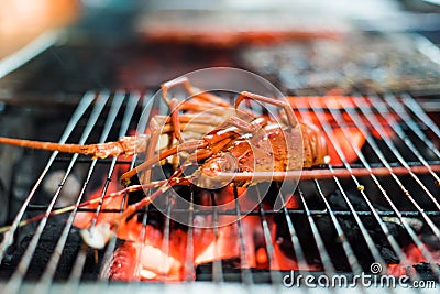 Seafood Lobster barbecue Stock Photo