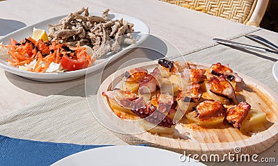 Seafood lunch with pulpo Stock Photo