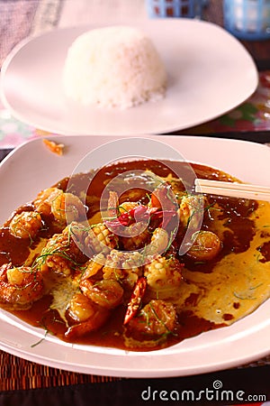 Seafood lunch in red curry sauce Stock Photo