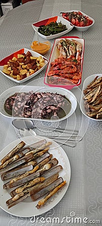 Seafood lunch table eat food comida marisco Stock Photo