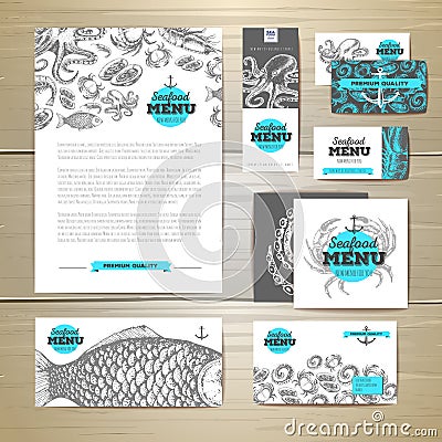 Seafood menu design. Corporate identity Vector Illustration