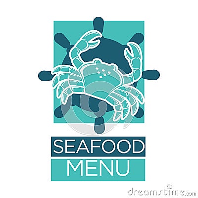 Seafood menu of lobster crab on ship helm vector isolated icon Vector Illustration