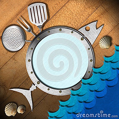 Seafood Menu with Metal Porthole Stock Photo