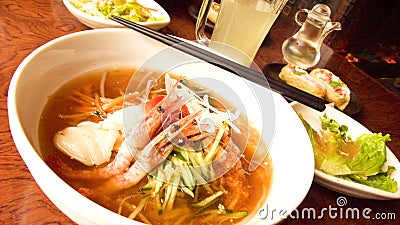 Seafood noodle soup Stock Photo