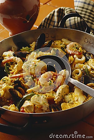 Seafood paella Stock Photo