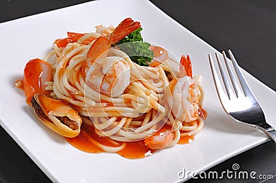 Seafood pasta Stock Photo