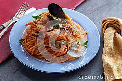 Seafood Pasta Pescatore Stock Photo