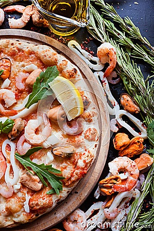 Seafood pizza delicious italian meal Stock Photo