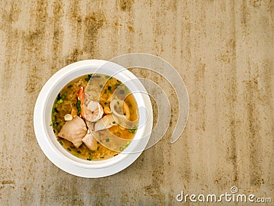 Seafood porridge in white bowl a groumet thai food for breakfast menu Stock Photo
