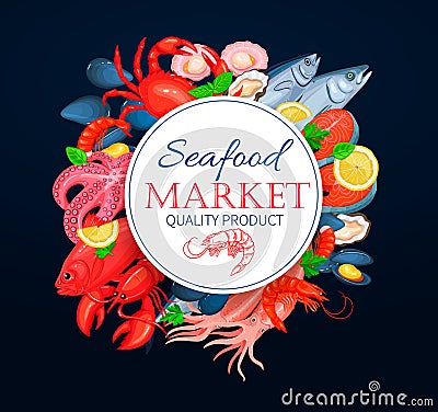 Seafood poster template with vector crab Vector Illustration