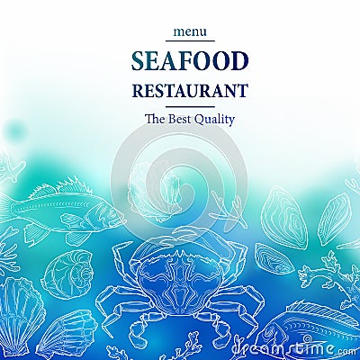 Seafood Restaurant. Seafood Background With Watercolor Effect Vector Illustration