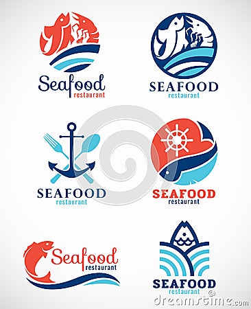 Seafood restaurant and fish logo vector set design Vector Illustration