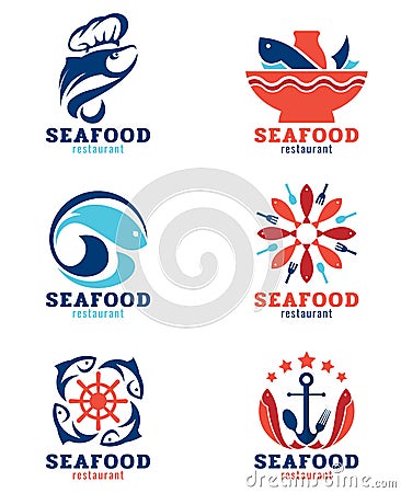 Seafood restaurant and fish logo vector set design Vector Illustration