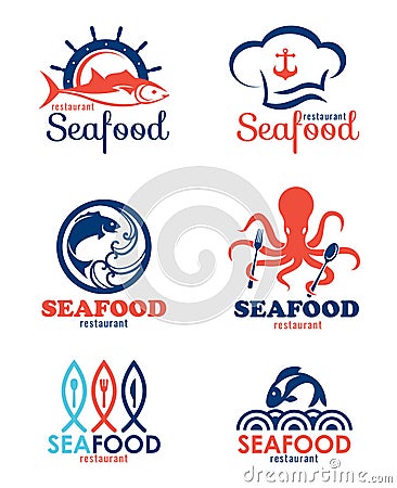 Seafood restaurant and fish logo vector set design Vector Illustration