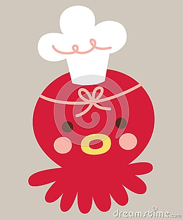 Cute Octopus Chef Vector Illustration. Japan Restaurant Mascot. Vector Illustration