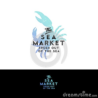 Seafood restaurant logo. Watercolor crab silhouette isolated on a dark background. Vector Illustration