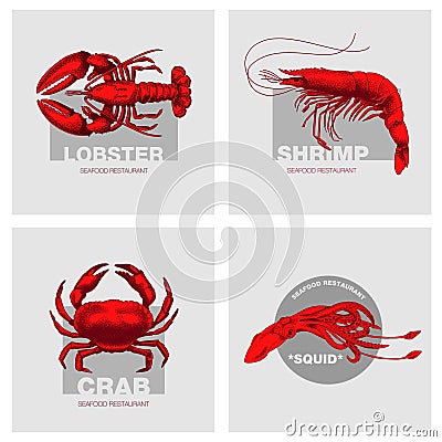 Seafood restaurant logos. Vector Illustration