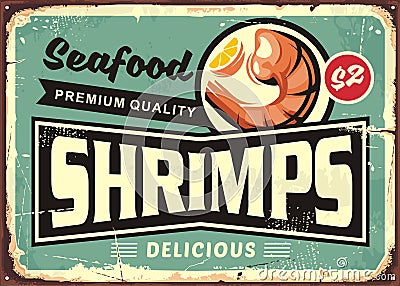 Seafood restaurant menu sign design with delicious shrimps Vector Illustration