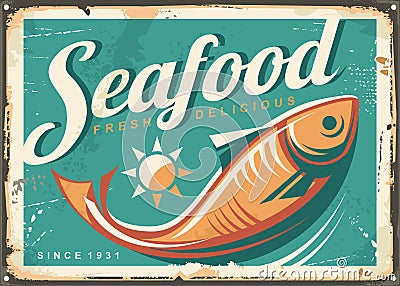 Seafood restaurant vintage style signpost Vector Illustration