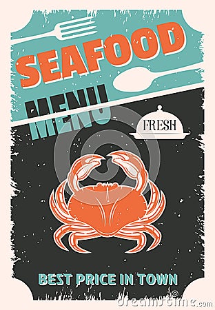 Seafood Retro Style Poster Vector Illustration