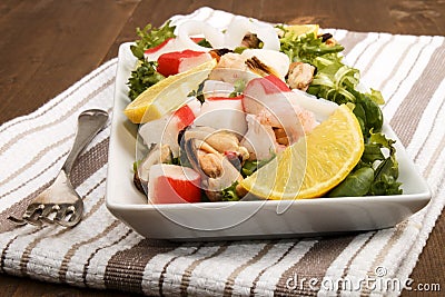 Seafood salat on a plate Stock Photo