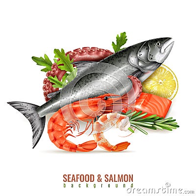Seafood Salmon Realistic Composition Vector Illustration