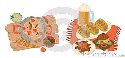 Seafood and Sandwiches Vector Art Vector Illustration