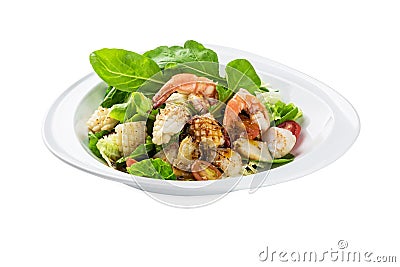 Seafood Sarada,salad plate - isolated on white Stock Photo