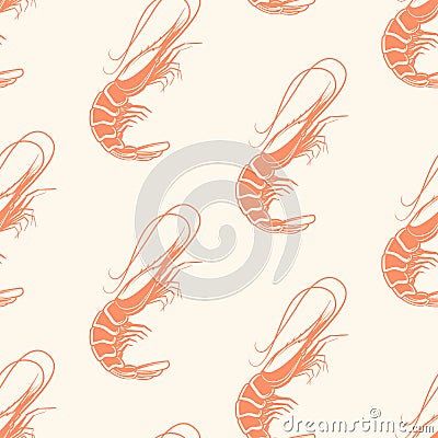 Seafood seamless pattern with Atlantic shrimps, vector illustration Vector Illustration