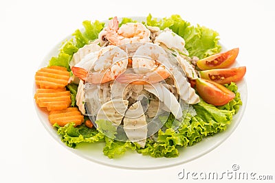 Seafood Spicy noodles salad with thai style Stock Photo